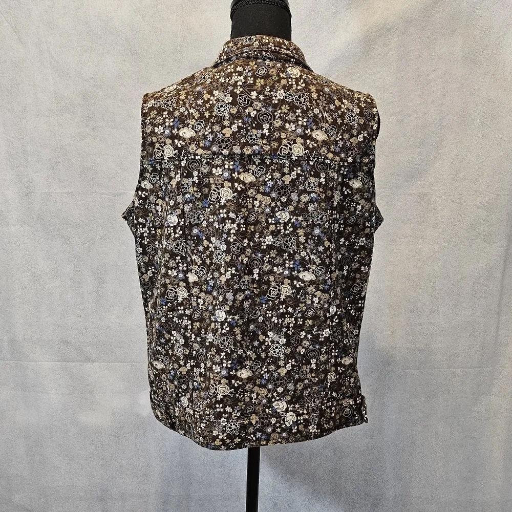 Christopher & Banks Brown Blue Floral Button Up Vest 100% Cotton Size XL - Picture 5 of 8